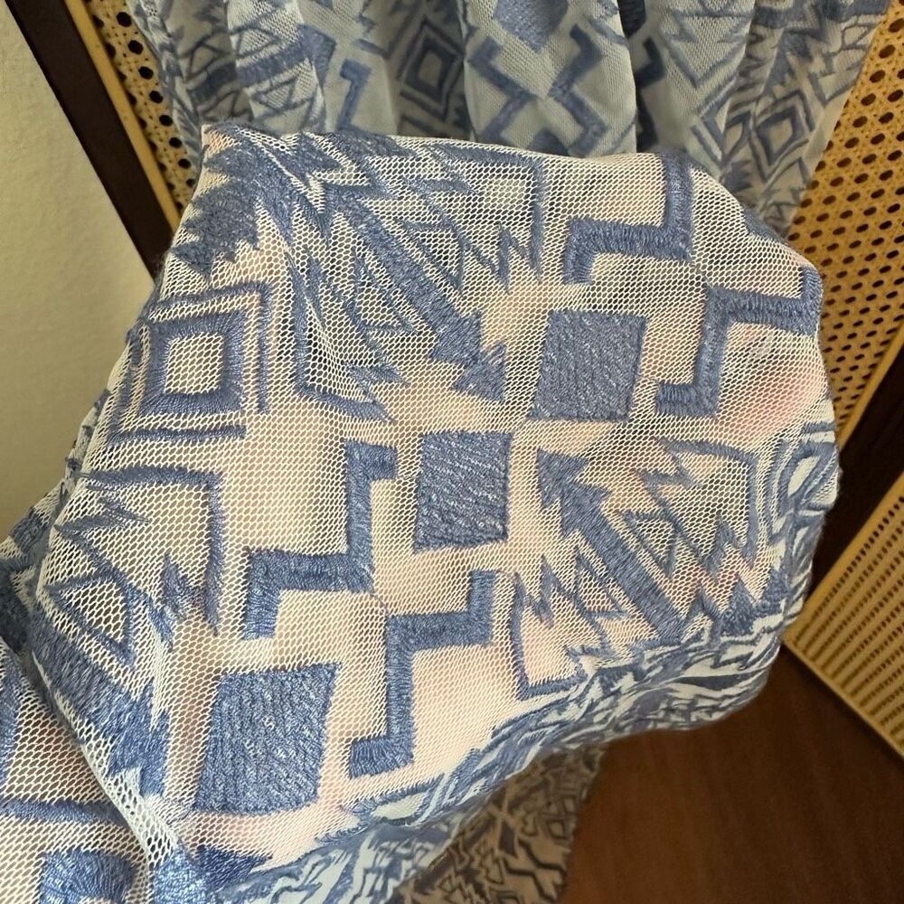 Nidodileda Sheer Jacquard Geometric Print Blue Maxi Dress Sz L Greece Made - Picture 10 of 12